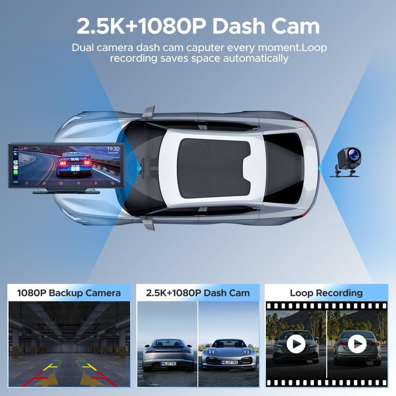 Topexplore 9.26'' Carplay Screen for Car with 2.5K Dash Cam and 1080P Backup Camera Portable Wireless Android Auto Screen GPS Navigation Mirror Link Voice Control Hands-Free for iOS 11+ Android 11+ - Image 3